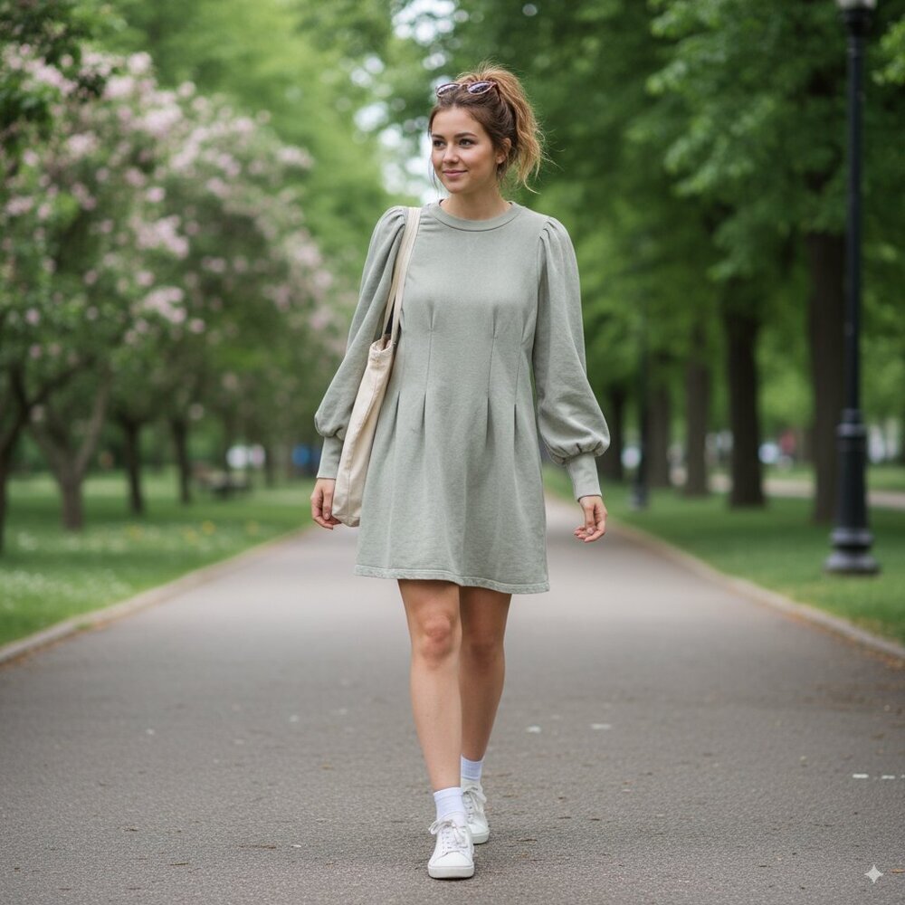 En Saison NWT Aislin Sweatshirt Mini Dress in Sage Size Small